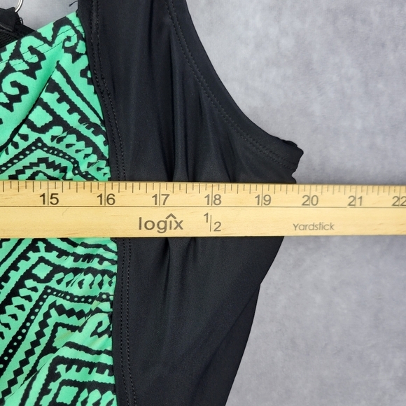 Black and Green Patterned Women's Swim Top - Picture 8 of 9